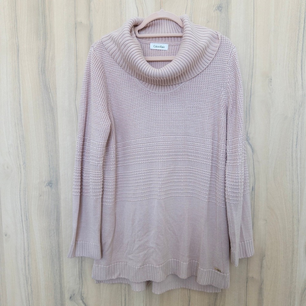 Calvin Klein Womens Sweater Size XL Pink Cowl Neck Knit Minimalist Cozy Chic